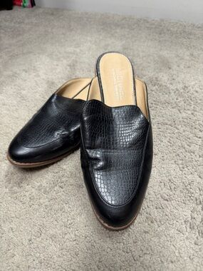 Michael Shannon Black Croc-Embossed Leather Mule Slides